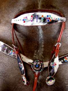 BRIDLE WESTERN LEATHER HEADSTALL BREASTCOLLAR TACK SET HAIR CROSS 