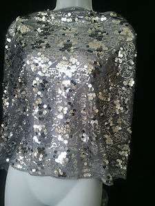 Joan Rivers Metallic Glam Silver Sequin Scarf Shimmer Lace Large Shawl 