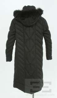   Del Piumino Black Nylon Quilted Marmot Fur Trim Hooded Down Coat Sz 40
