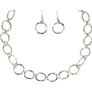   Silvertone Ring Link Necklace and Earrings Set Fashion Jewelry