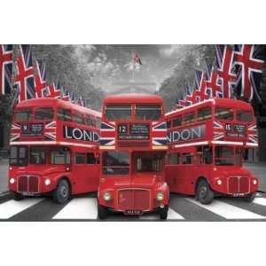  London Buses   Poster (3 London Red Buses) (Size 36 x 24 