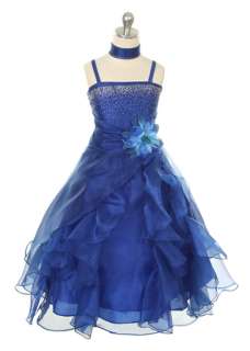 Royal Blue Ruffle Organza Pageant, Wedding, Party Girl Dress  