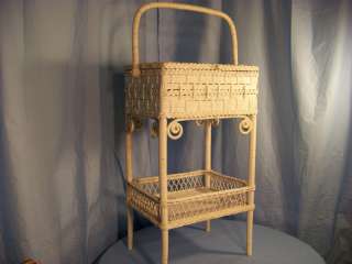 Antique Wicker Sewing Stand, White.  
