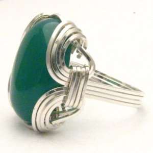New Wire Wrap Green Onyx Silver Ring Free Shipping  