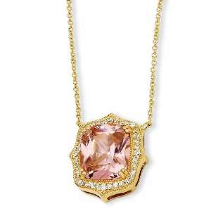   Gold plated Sterling Silver Asscher cut Pink CZ 18in Necklace: Jewelry