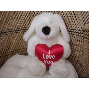  Valentine Russ White Dog with Red Heart 16 Plush Toy ; I 