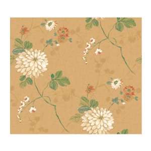   CG5600 Willow Woods Chrysanthemum Toss Wallpaper, Gold Metallic/White