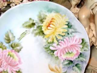 BAVARIA HAND PAINTED PINK YELLOW MUMS PLATE Fab!  