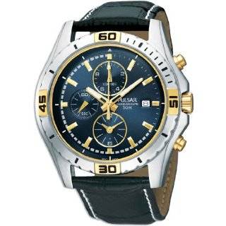  Pulsar Stainless Steel Chronograph Leather Mens Watch 