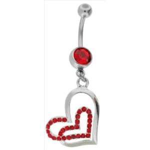    Ruby Red   CHERIE Gem Heart Dangle Belly Button Ring Jewelry