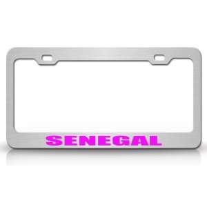 SENEGAL Country Steel Auto License Plate Frame Tag Holder, Chrome/Pink