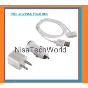  Car Charger Adapter+USB Sync and Charging Cable+Home Wall Travel USB 