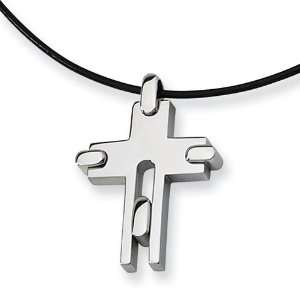   Stainless Steel Leather Cord Cross Necklace: Vishal Jewelry: Jewelry