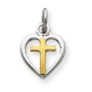   Vermeil Tiny Cross in Heart Charm with 18 Inch Stainless Steel Chain