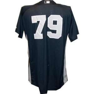  #79 Yankees 2010 Spring Training Game Used Road Navy Jersey (Silver 