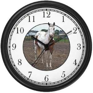  Pinto or Paint Horse Standing in Corral (JP6) Wall Clock 