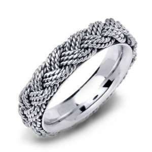   : 14K White Gold Braided Comfort Fit Mens Wedding Band Ring: Jewelry
