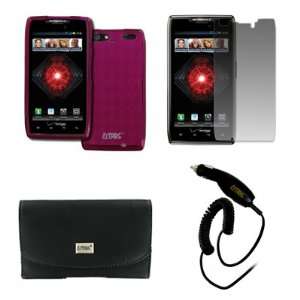  DROID RAZR Maxx Black Leather Case Pouch with Belt Clip and Belt 