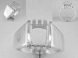 Mens 10 x 8 Emerald Cut Ring Setting Sterling Silver  
