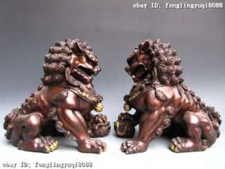 China regius Red bronze Door talisman Foo Dog Lion Pair  