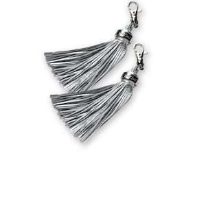  Set of Two Silver Leather Tassels 