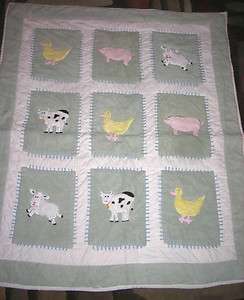 BABY ANIMAL QUILT for CRIB or TODDLER BED SAGE GREEN, CREAM SIZE 