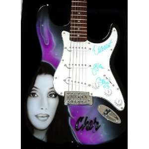 CHER Autographed AIRBRUSHED Signed Guitar  DISPLAY CASE:  