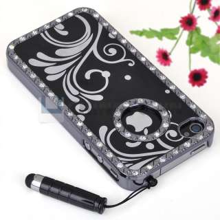 pen+Silver Aluminum TPU Stand Hard Case Cover With Chrome For iPhone 4 