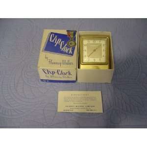 Vintage Phinney Walker Clip Clock Brass Wind Up Travel Alarm Clock 