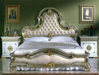  Doppelbett Barock Antik Stilmöbel Italien Blattsilber Gold Schick
