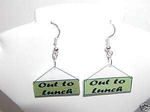 CLEARANCE Sale Out to Lunch sign earrings, handmade  