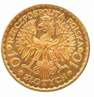 POLAND 10 ZLOTYCH Y 32 UNC GOLD COIN 1925  