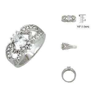   Platinum Finish Oval CZ Antique Style Pave Ring Size: 7: Jewelry