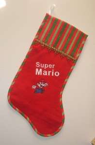 CHRISTMAS STOCKING SUPER MARIO BROTHERS RED GREEN TRIM  