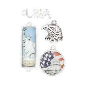 Blue Moon Trinket Shoppe Metal Charms 4/Pkg USA Patriotic  Silver; 3 