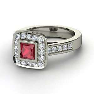  Michele Ring, Princess Ruby Platinum Ring with Diamond 