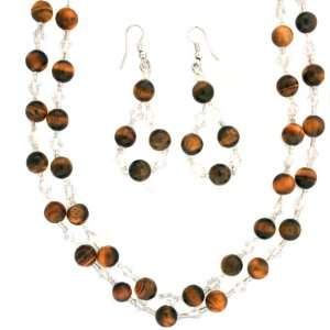 Necklace Dangle Earring Set Tiger Eye Natural Stone Crystal 44 Double 