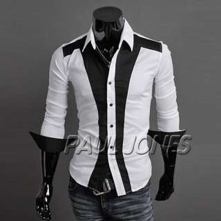 Free ship Mens Patched Stylish Casual Dress Shirt Slim Fit Formal 