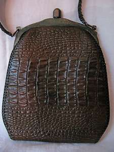   Alligator Purse Handbag W Metal Frame & Clasp Patent 1915 Suede Inside