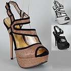   Shoes High Heels Glitter Platform Sandals Black Silver Bronze Size