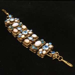 Opal & Blue Glass Watch Fob Bracelet Tassel Vintage Germany  
