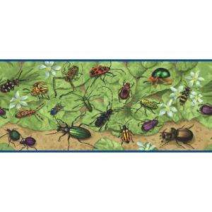 The Wallpaper Company 8 in x 10 in Green Beetles Border Sample 