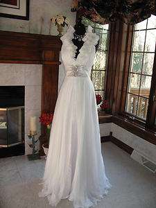 Mac Duggal 81469P White Silk Chiffon Pageant Gown Dress 6  