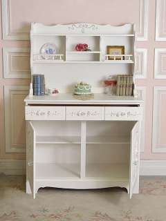 Shabby Cottage Chic White Rose China Cabinet with Hutch  