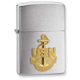 New Zippo® Navy Anchor Emblem Brushed Chrome Lighter  