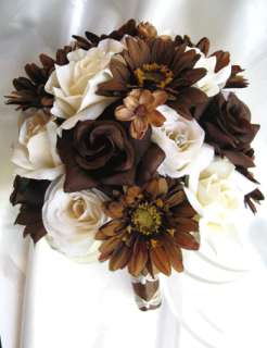 17pc Bouquet wedding flowers centerpiece CREAM BROWN  