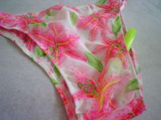   Sheer Mesh Tropical Pink Bikini Rise Brief s m l or xl New Made in USA