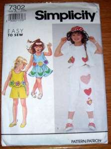S7302 PATTERN CHILD PANTS SHORTS FLARED SKIRT TOP HEART ++ APPLIQUES 3 