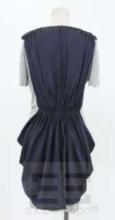 Thakoon Grey Jersey & Navy Blue Silk Draped Dress  