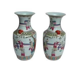 Pair Chinese Porcelain People Scenery Vases s2058  